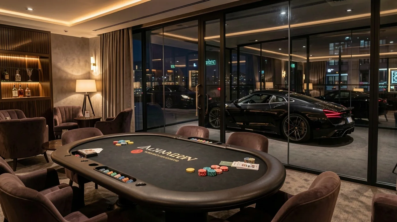 Stół pokerowy w Grand Polonia o nocnej porze